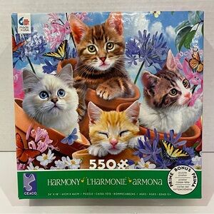 Ceaco Harmony Kittens Flower Pots Butterflies 550 Piece Puzzle 24”x18” Age 12+